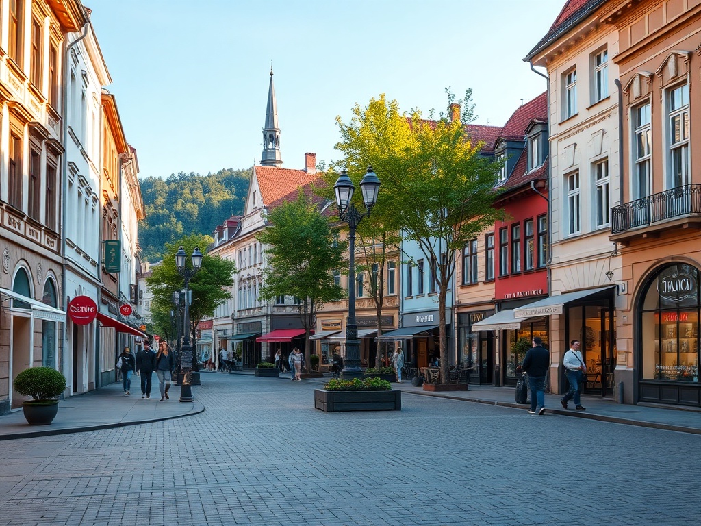 Panorama Krynicy Morskiej z widokiem na infrastrukturę miejską i morze
